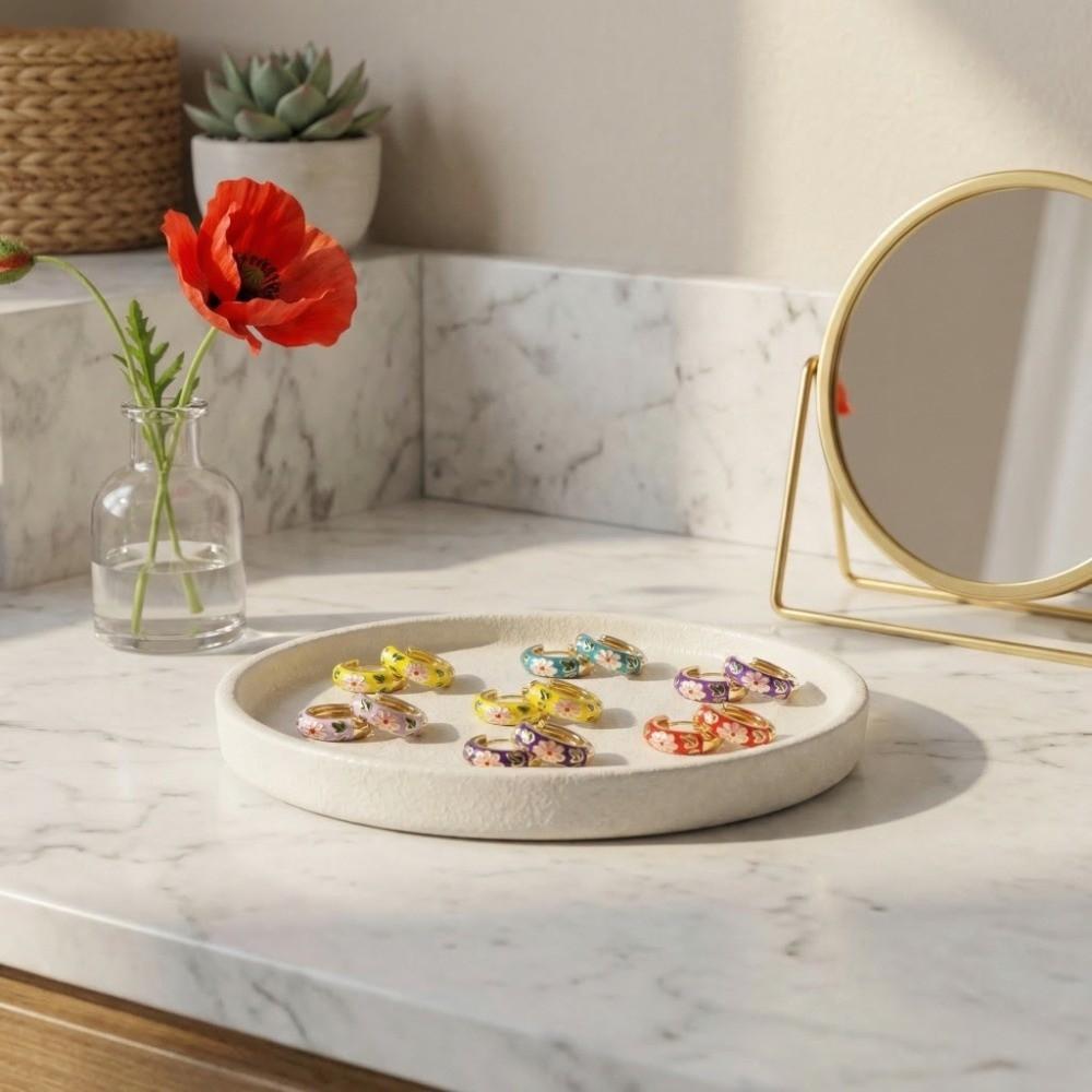 Chinese Chinese Style Earrings Traditional Glaze Ear Jewelry Flower Enamel Ear Rings  Ladies