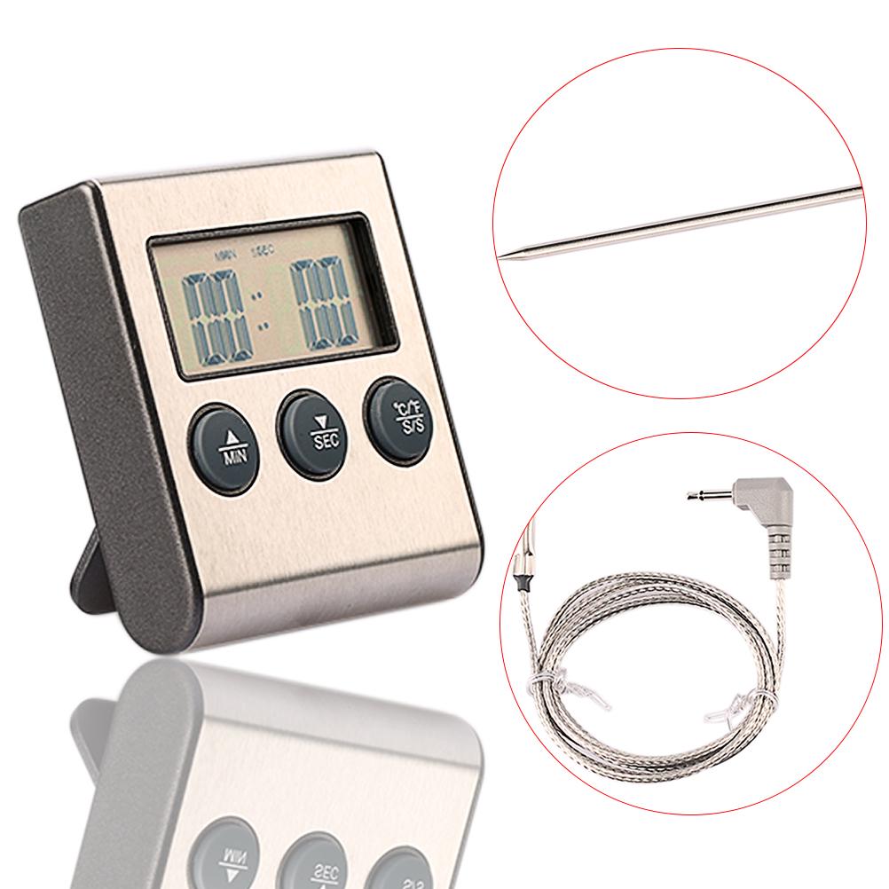 hong Wu Gro/ße LCD-digital Kochen Lebensmittel-Fleisch-Thermometer F/ür Raucher Backofen K/üche Barbecue Grill-Thermometer-taktgeber-Timer Mit Edelstahl-temperaturf/ühler