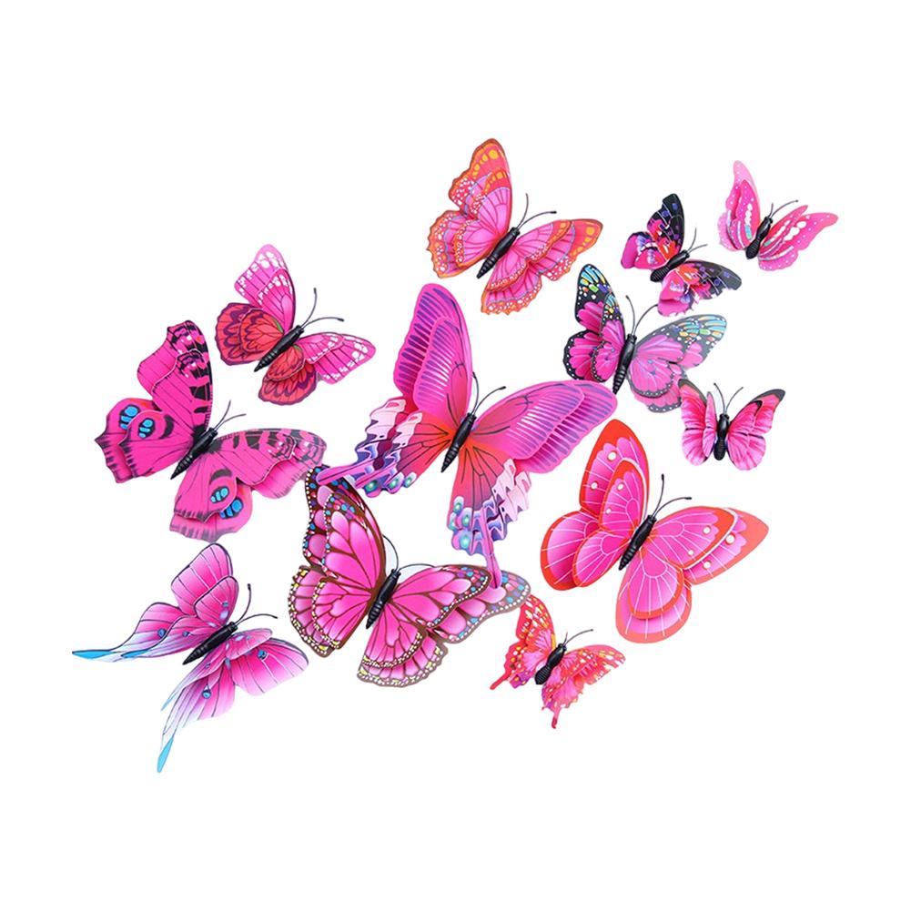 New 12pcs 3D Double Layer Butterflies Wall Stickers Living Room Decor Wedding Kids Room Decoration DIY Wall Art Magnet Stickers