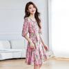 Sweet Age-reducing Small Floral Dress for Women's Summer New Chiffon Waist Cover and High Five-quarter Sleeve Skirt