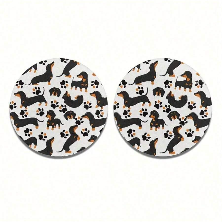

2PCS Car Anti slip Mat Car Cup Mat, Printed with Sausage Dog, Car Water Absorbing and Thermal Insulation Mat