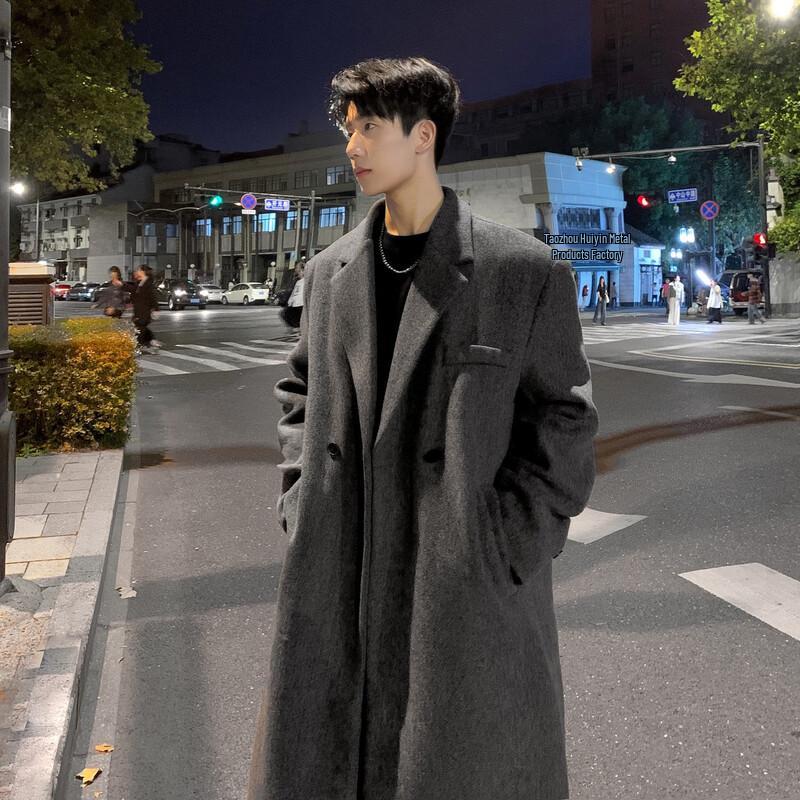 Dingfengbaoluo Herren HT88 Mittellanger Wollmischungs-Übermantel