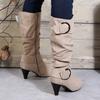 Fashion Women's Shoes Side Zip Plus Size Women's Boots Autumn Western Retro Pleated Mid-Calf Boots Women Solid Shoes Ladies