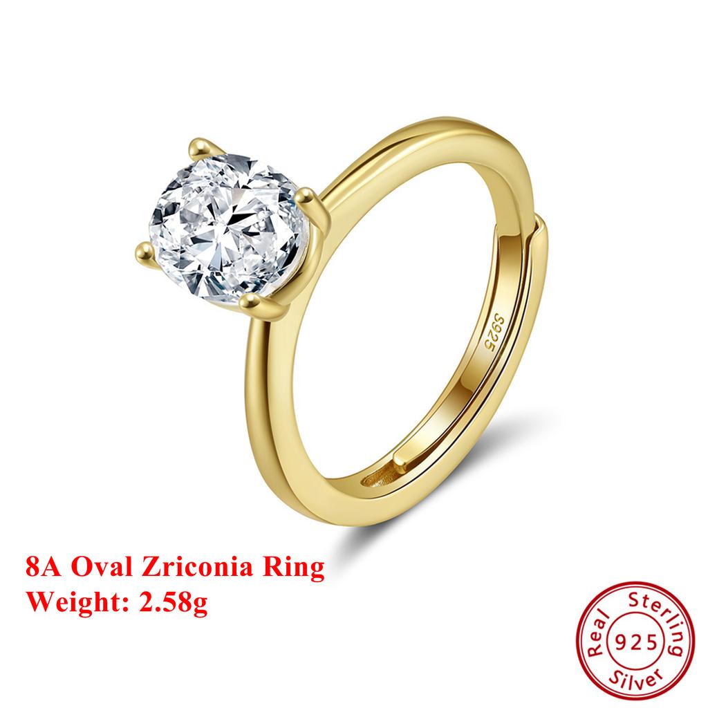 Effie Queen Genuine 925 Silver 14k Gold 8A Oval Zirconia Ring Simple Jewelry for Women, Men Banquet Party Birthdays Gift LZR35