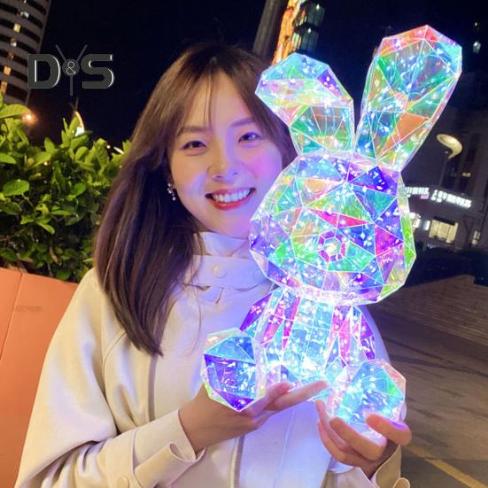 Teddy Bear Night Light Prismatic Iridescent LED Bear Lamp DIY Assembly Colorful Bunny Lamp for Valentine's Day Gift Bedroom Party Decor