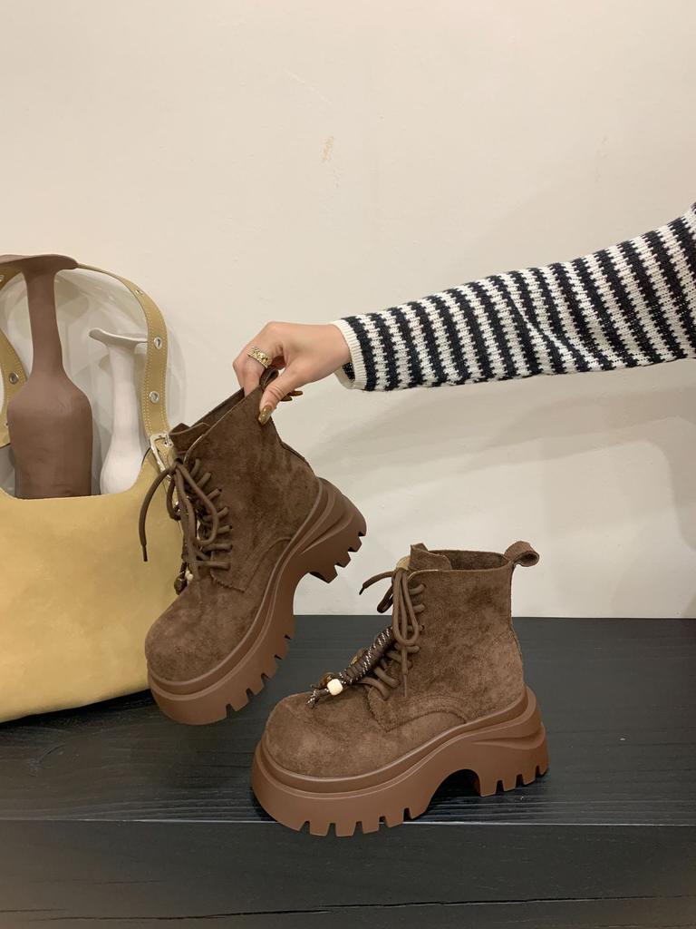 Thick-soled Temperament Martin Boots Women's 2025 New Autumn British Style Lace-up Short Boots Small Height-increasing Boots