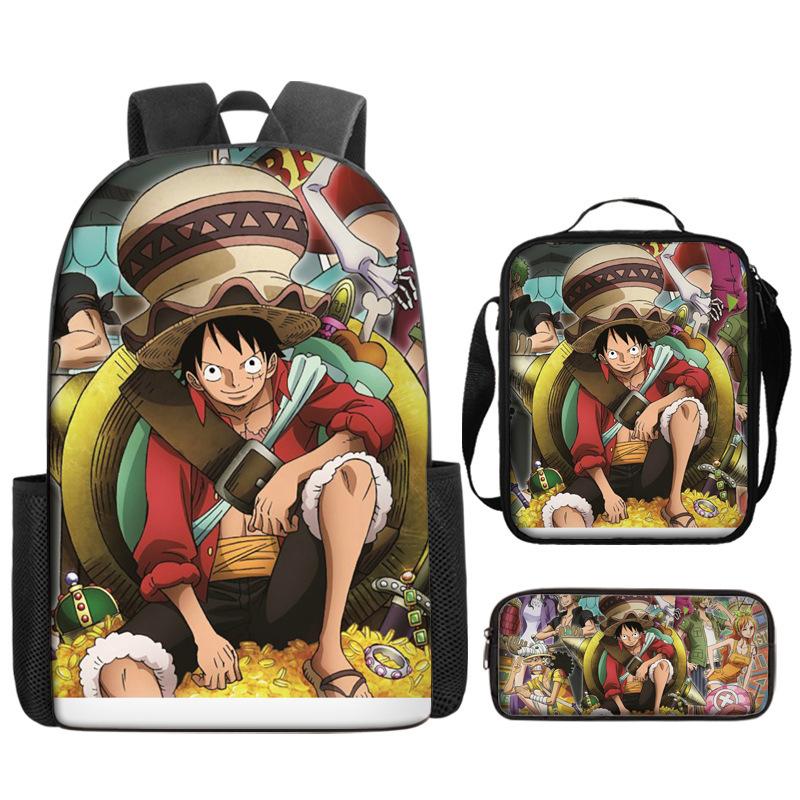 One Piece One Piece Backpack Primary And Secondary School Schoolbag Voyager King Backpack Cartoon Schoolbag Three-Piece Set