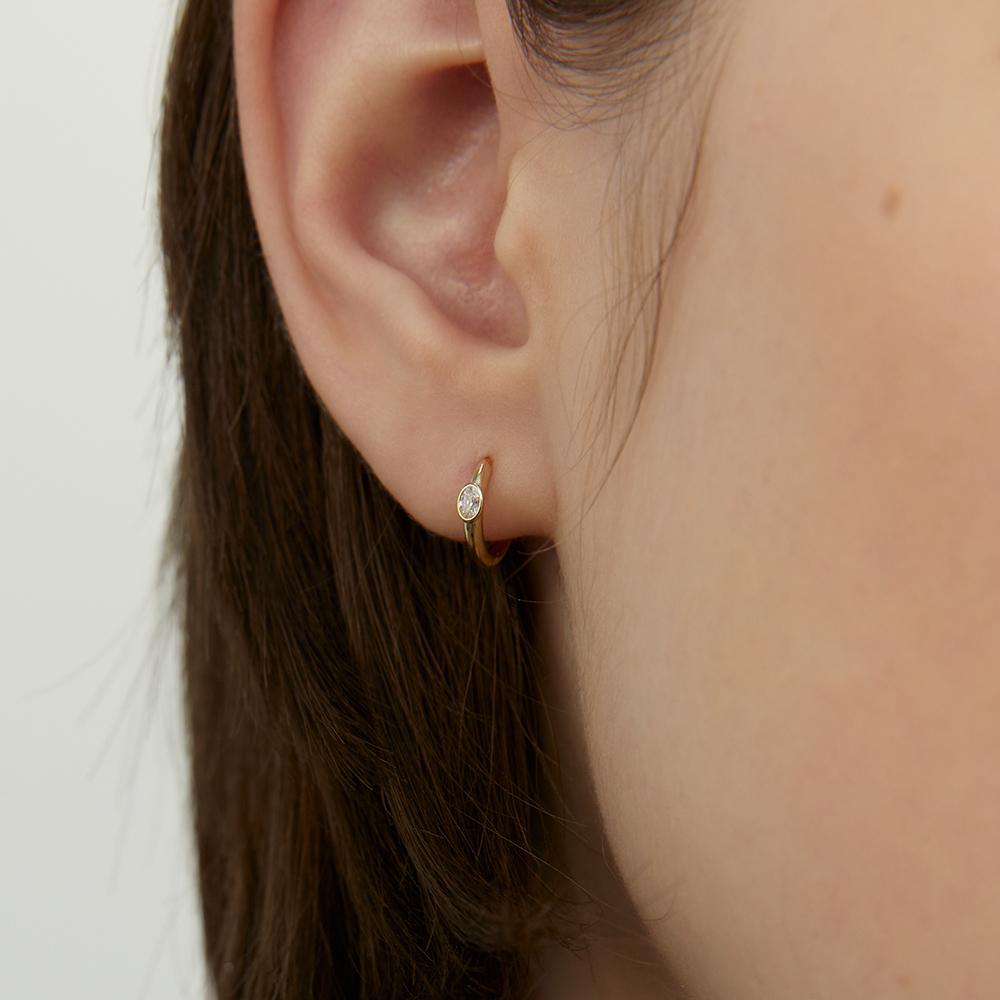 Lunne 14K Oval Stone Point One-Touch Ring Earrings (14K Gold) #Lfe26