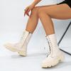 Women's Fashion Round Toe Square Heel Lace-up Side Zipper Mid-tube Retro All-match Street Style Autumn Women Boots 36-41