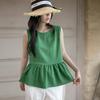 New Arrivals Open Run Women Pintuck Shirring Sleeveless Linen Rayon Blouse