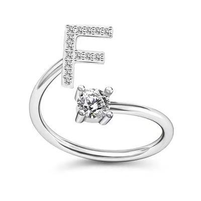 Zirkon Anfangsbuchstabe A-Z Buchstabenringe für Frauen Mädchen Verstellbarer offener Ring Name Alphabet Weiblich Hochzeit Modeschmuck Geschenk