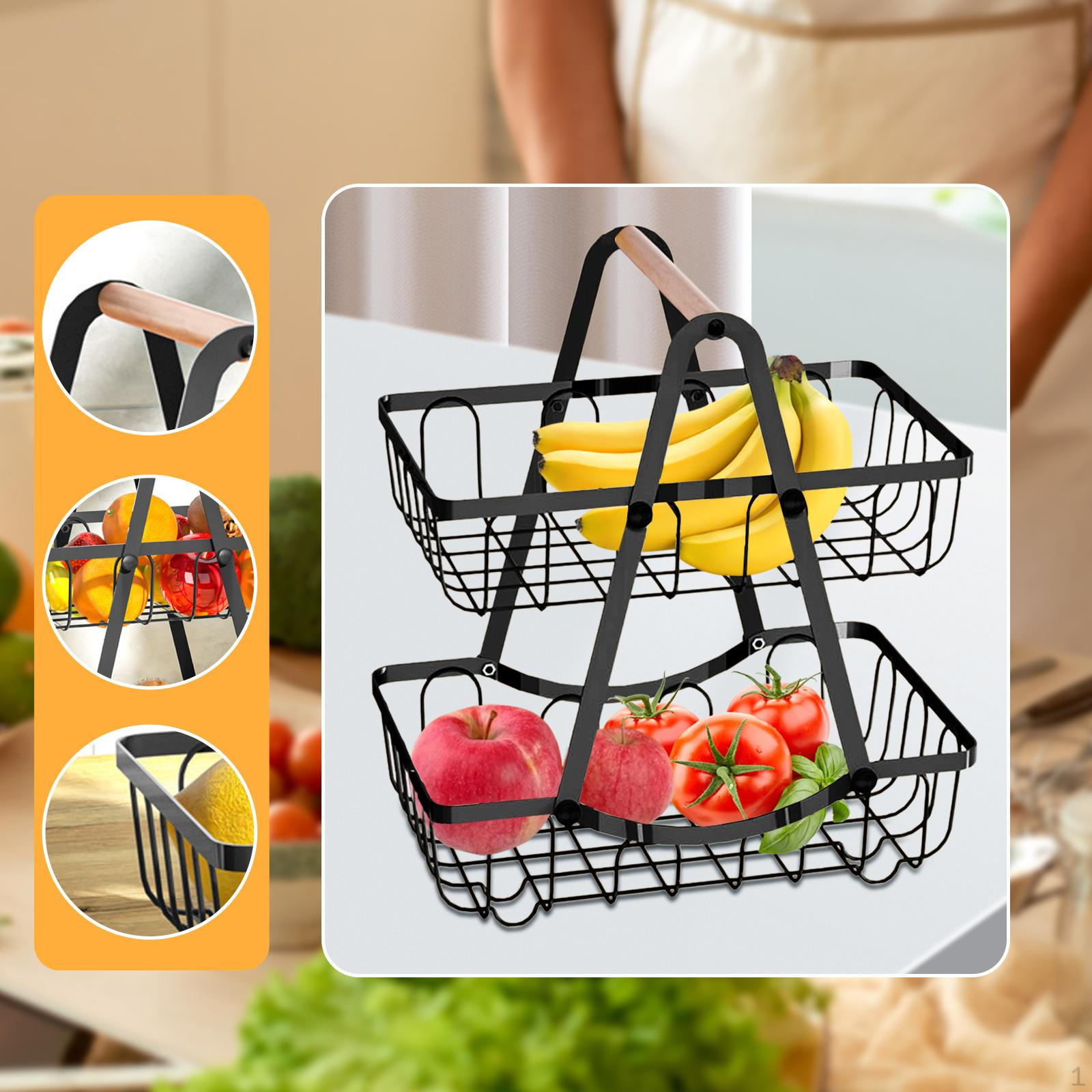 

Корзина для фруктов на кухне, держатель для столешницы, 2 уровня, переносная декоративная подставка для специй чёрный
