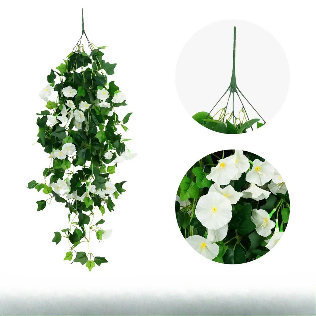 Artificial Fake Hanging Flowers Plants Basket for Spring Outdoor Outside Decoration,UVResistant Faux Plastic Fabric Flower Morning Glory Petunia