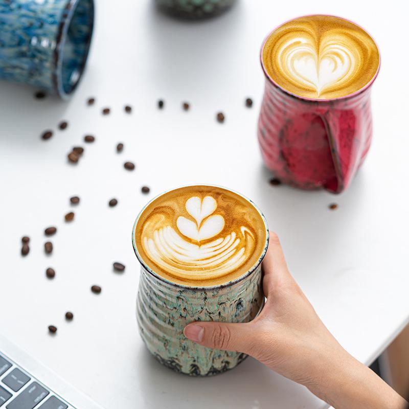 Glazed Ceramic Coffee Mug - Heat-Resistant Large Capacity Cup for Latte Art, Tea & Warm Hands, Creative American-Style Design