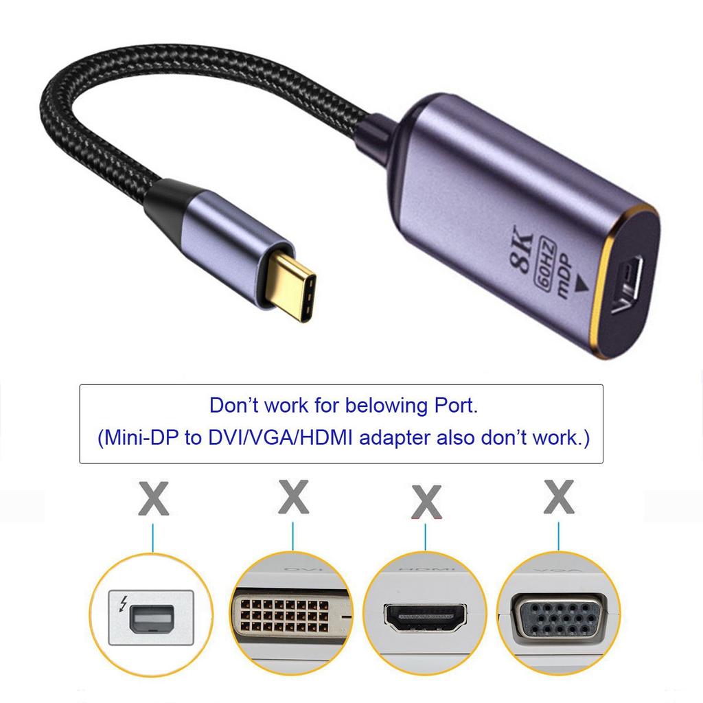 UC-006-M8K USB-C to Mini DP Cable Type-C Male to MINI-Displayport Female Cable Adapter Display 8K/60Hz UHD 4K Monitor Displays