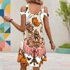 Women Plus Size V Neck Cold Shoulder Short Sleeve Cartoon Ghost Printed Dress