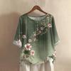 Women's Fashionable And Casual Shirt Half-sleeve Round Neck Print Cotton And Linen Blouse Top