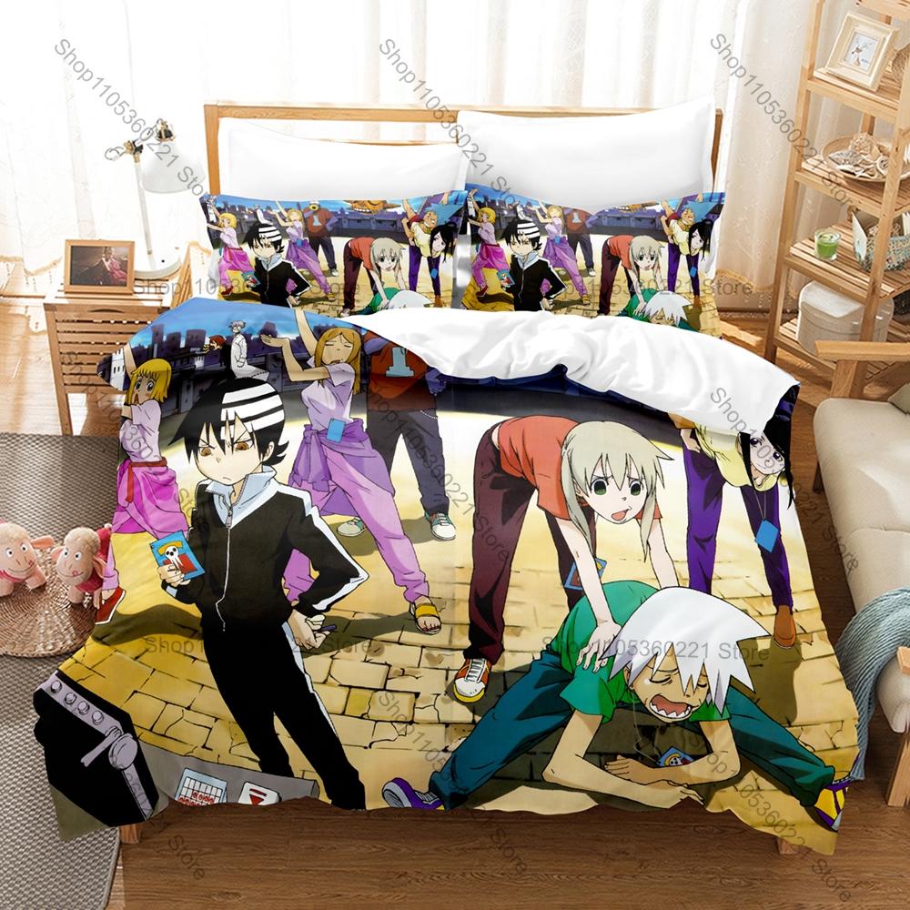 Soul Eater 3PCS Bedding Set, Duvet Cover + 2 Pillowcases, Classic Anime Print Soft Microfiber for Manga Fans Bedroom Decor
