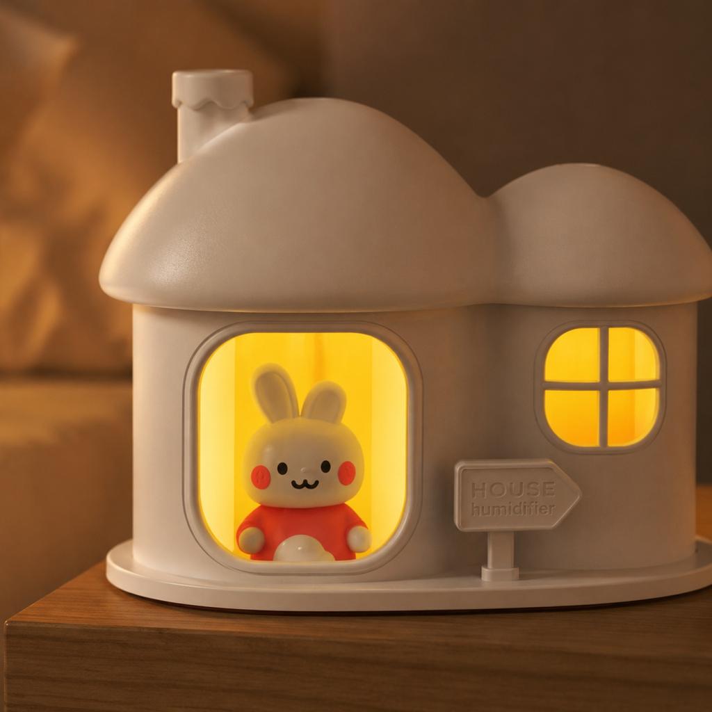 Creative House Double Nozzle Humidifier Desktop Home Bedroom Warm Light Atmosphere Lamp Mist Maker Cute Pet Design Portable