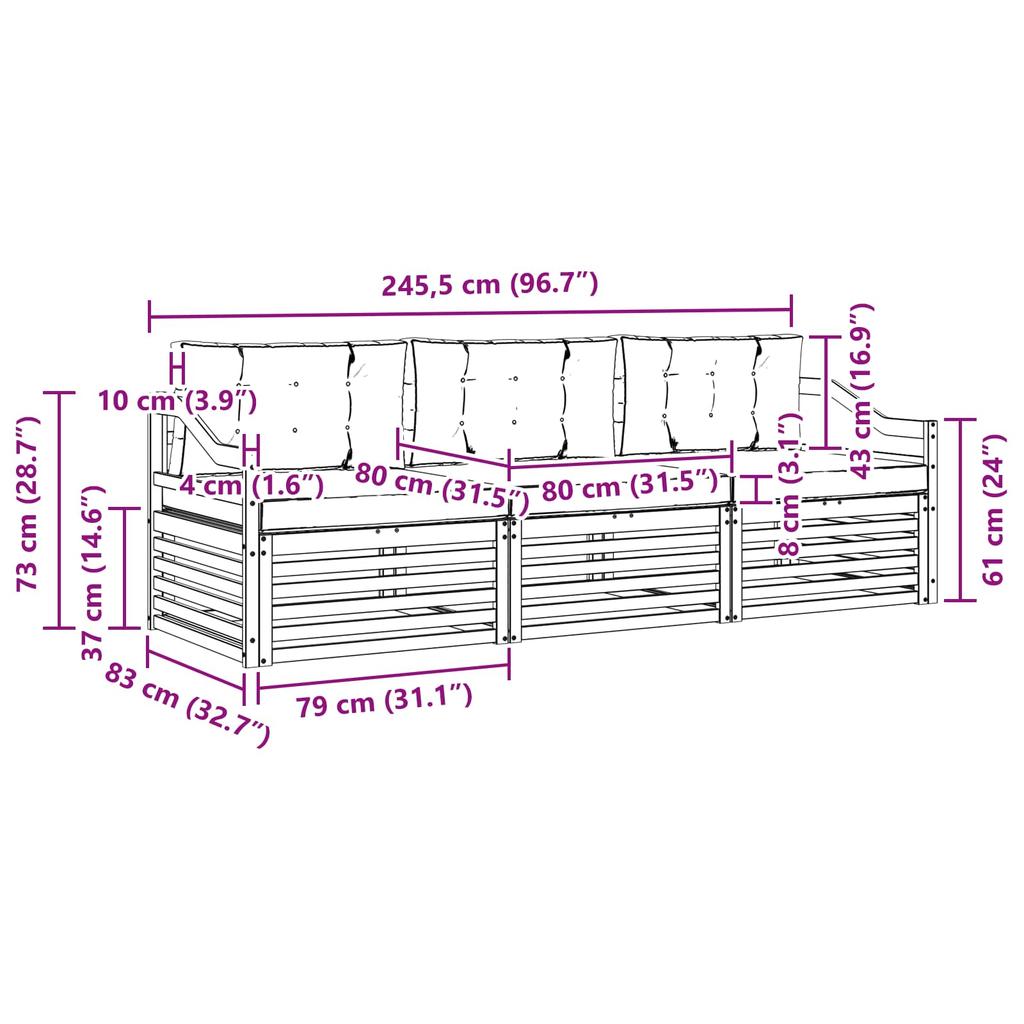 Outdoor Sofa Set with Cushions 3 Pcs Natural and Light Grey