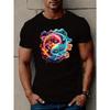 European Size Yin Yang Fish Print T Shirt, Tees For Men, Casual Short Sleeve T-shirt For Summer