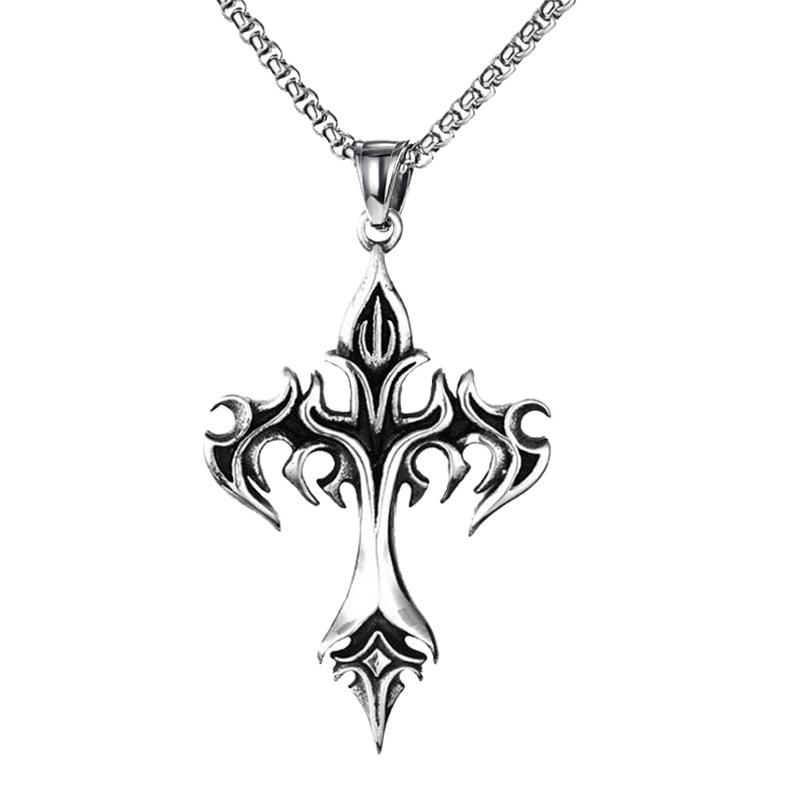 2026 Trendy Men's Flame Cross Stainless Steel Vintage Necklace Pendant