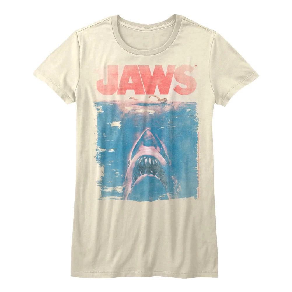 Jaws Vintage Movie Poster Women s T Shirt Shark Attack Swimmer Faded Top Merch 3XL
