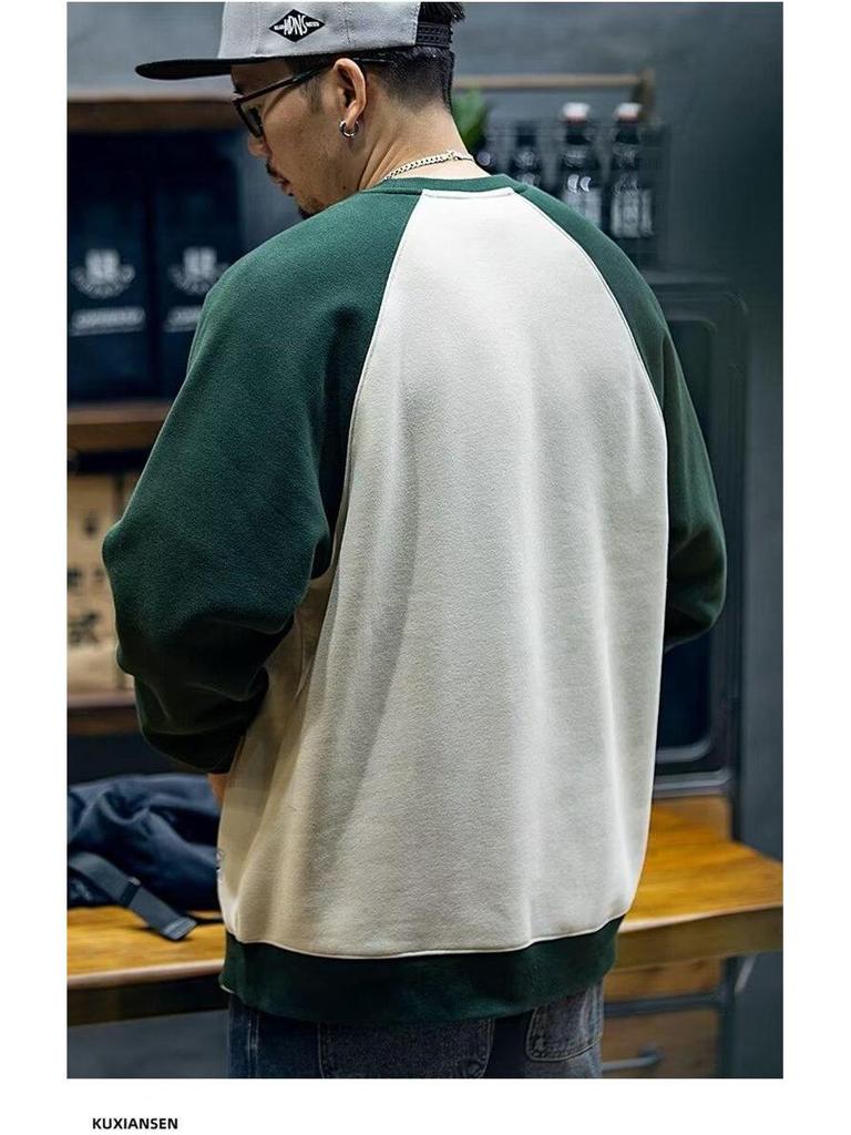 Men's Plus Size Color Block Heavyweight Hoodie - Casual Autumn/Winter Trendy Round Neck Pullover