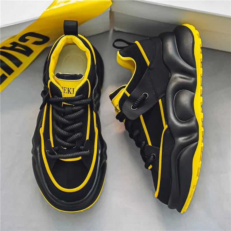 Fashion Color Block New Letter Design Chunky Sneaker for Men Board Shoes Fashion Casual Tennis Upper Height Increased Flat Platform Shoe