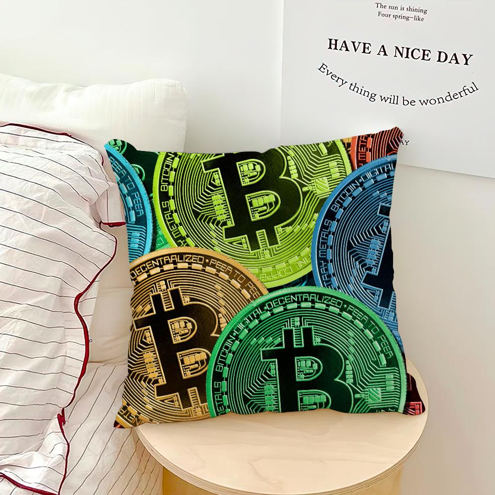 Bitcoin Krypto Kryptowährung Btc Kissenbezug Sofa Wohnzimmer Schlafzimmer Kopfteil Rückenlehne Kissen Quadratisches Kissen Nickerchenzeit