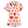 Women’s Short Sleeve V Neck T Shirt with All Over Heart Print Casual Loose Fit Lightweight Top for Daily Wear