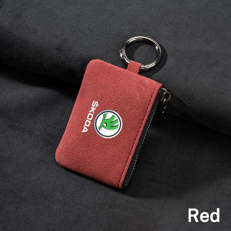 BAUF7 Universal Car Key Bag Cover Case Leather Key Wallet For Skoda Vrs Fabia Superb Yeti Octavia Rapid Kodiaq Kamiq Karoq Derivati