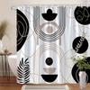 1-PC Modern Abstract Geometric Shower Curtain, Black And Beige Circle Line Design, Polyester Fabric, with 12 Hooks, 70X70 Inches