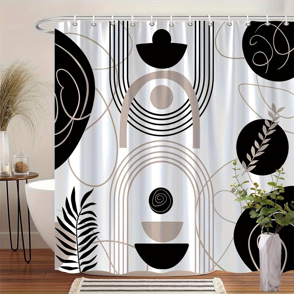 

1-Pc Modern Abstract Geometric Shower Curtain, Black And Beige Circle Line Design, Polyester Fabric, With 12 Hooks, 70X70 Inches W60H190(CM)-1 Pcs