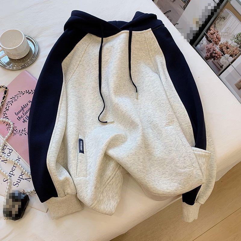 

Unisex Autumn/Winter Plus Size Heavyweight Hooded Sweatshirt Jacket with Velvet Raglan Long Sleeves M for 85-115 Jin