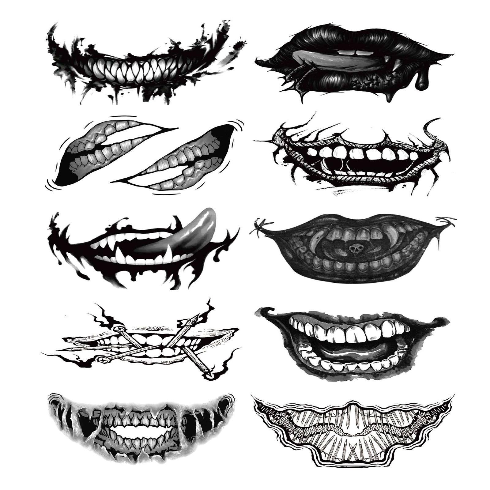 

10/12Pcs Halloween Tattooed Sticker Horror Big Mouths Tattooed Stickers Halloween Clown Cosplay Accessories Party Decor 3