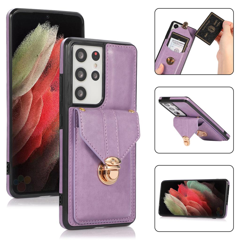 For Samsung Galaxy S25 Ultra Case Card Holder Kickstand PU Leather + TPU Phone Cover with Shoulder Strap