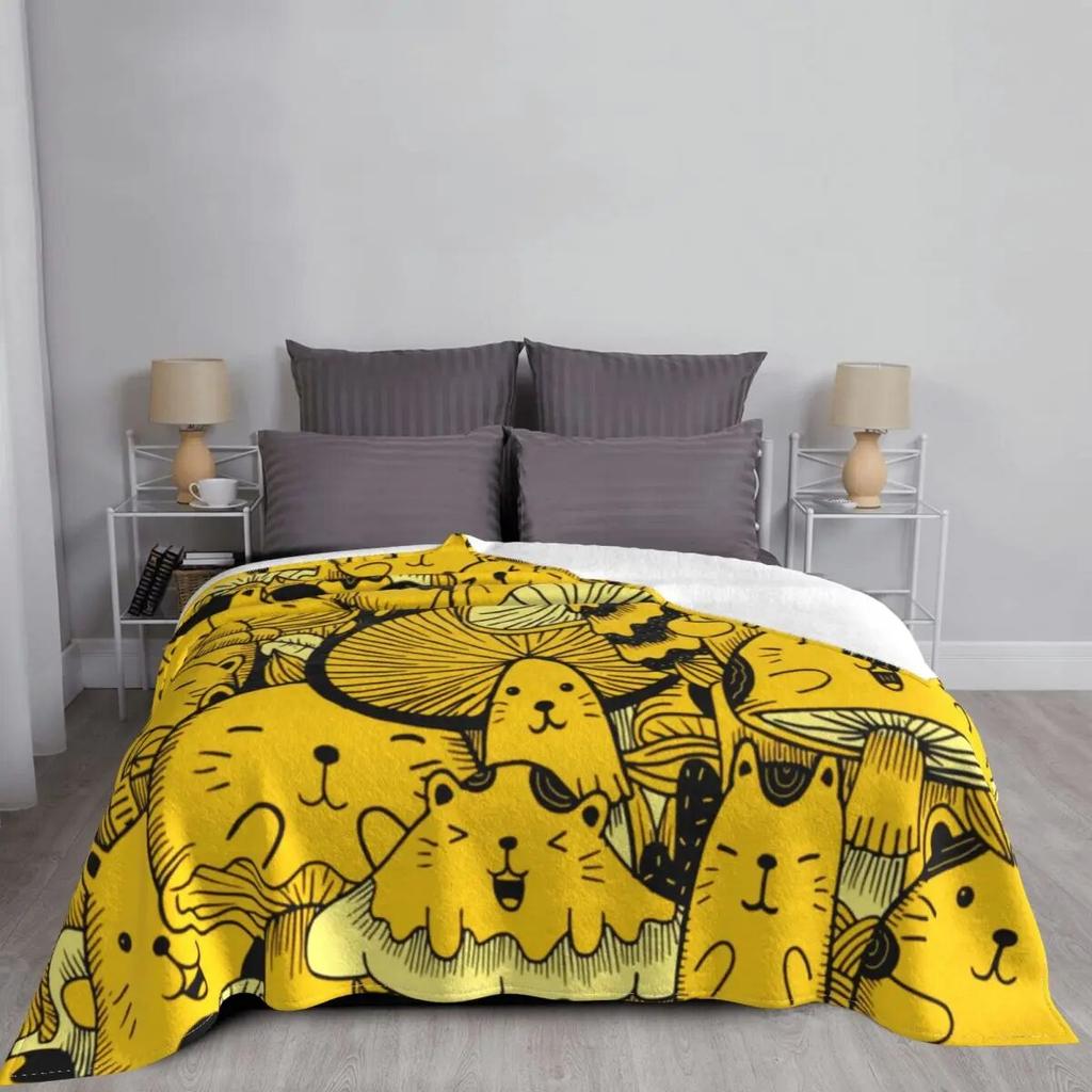 Cat And Mushroom Blankets Velvet Autumn/Winter Multifunction Warm Throw Blanket for Bed Office Plush Thin Quilt