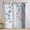 2pc Fresh Blue Leaf Print Curtains   Polyester Fabric   Machine Washable   Suitable for Bedroom and Living Room Decoration