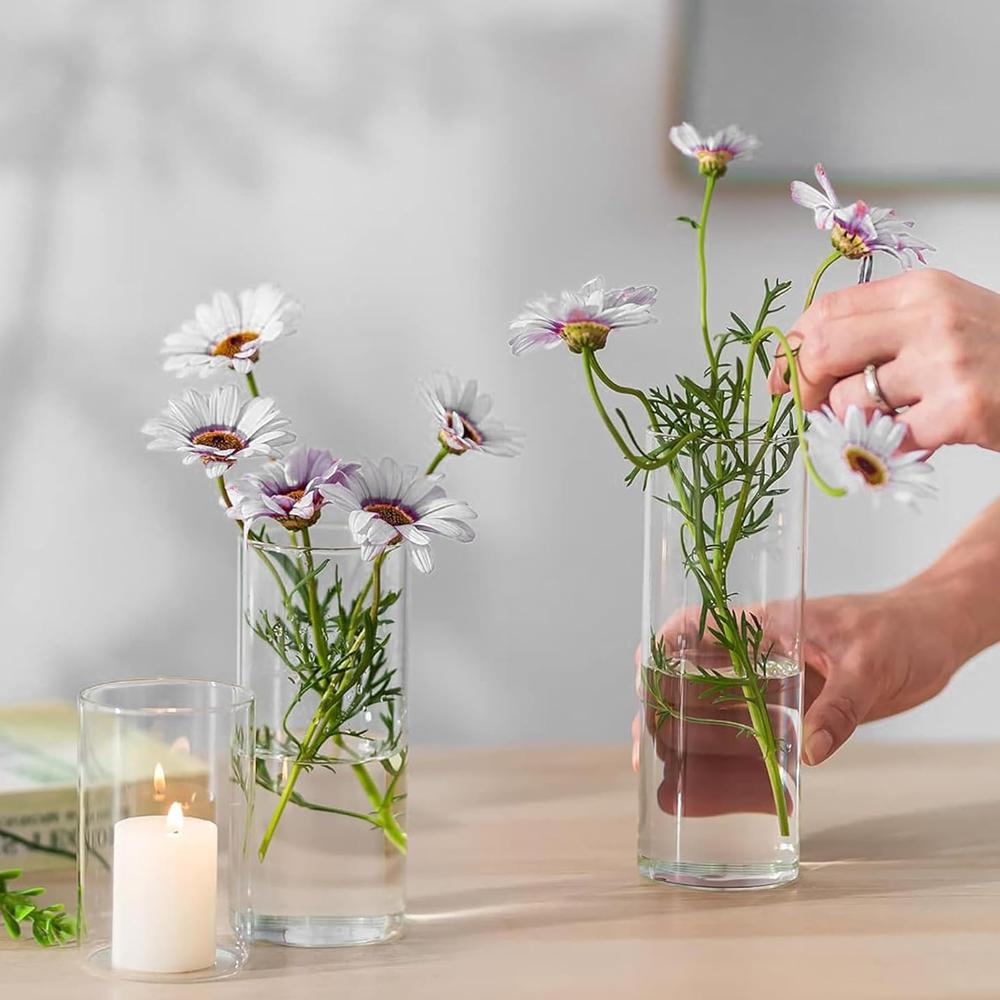 Tall Clear Vase for Centerpieces, Glass Hurricane Candle Holders for Pillar or Floating Candles Round Vases for Wedding Annivery