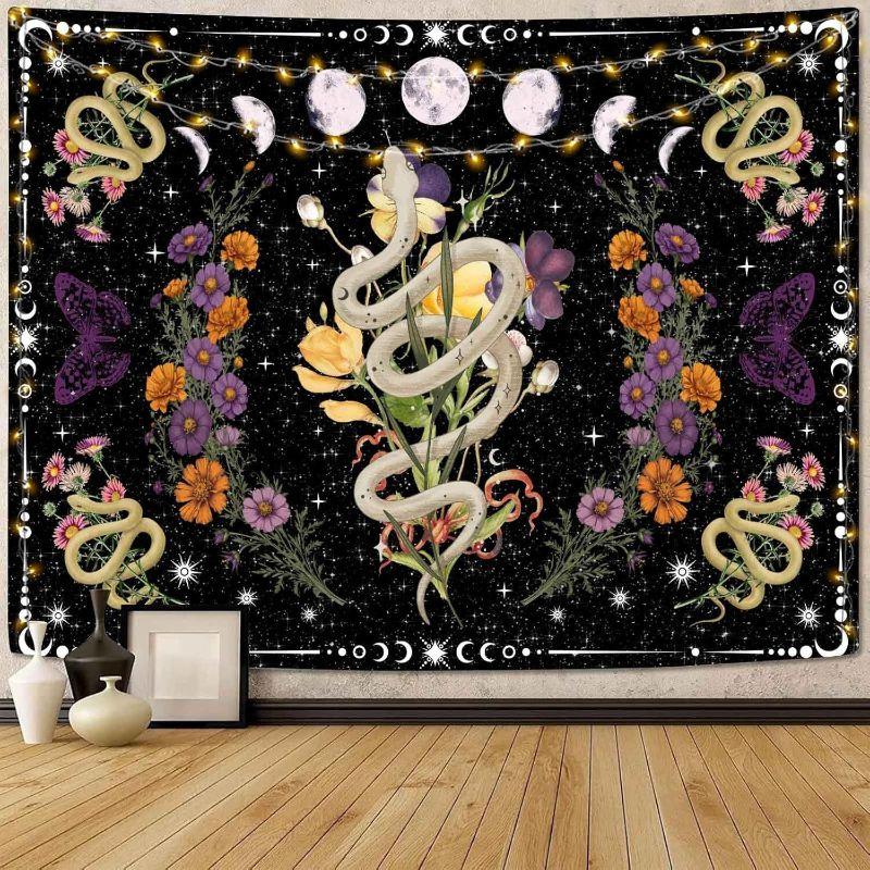 Witchcraft Cat Snake Moon Flower Tapestry Bohemian Starry Sky Flower Wall Hanging Bedroom Dormitory Home Decoration