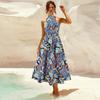 Women's Sexy Standing Neck Sleeveless Printed Dresses Midi Dresses