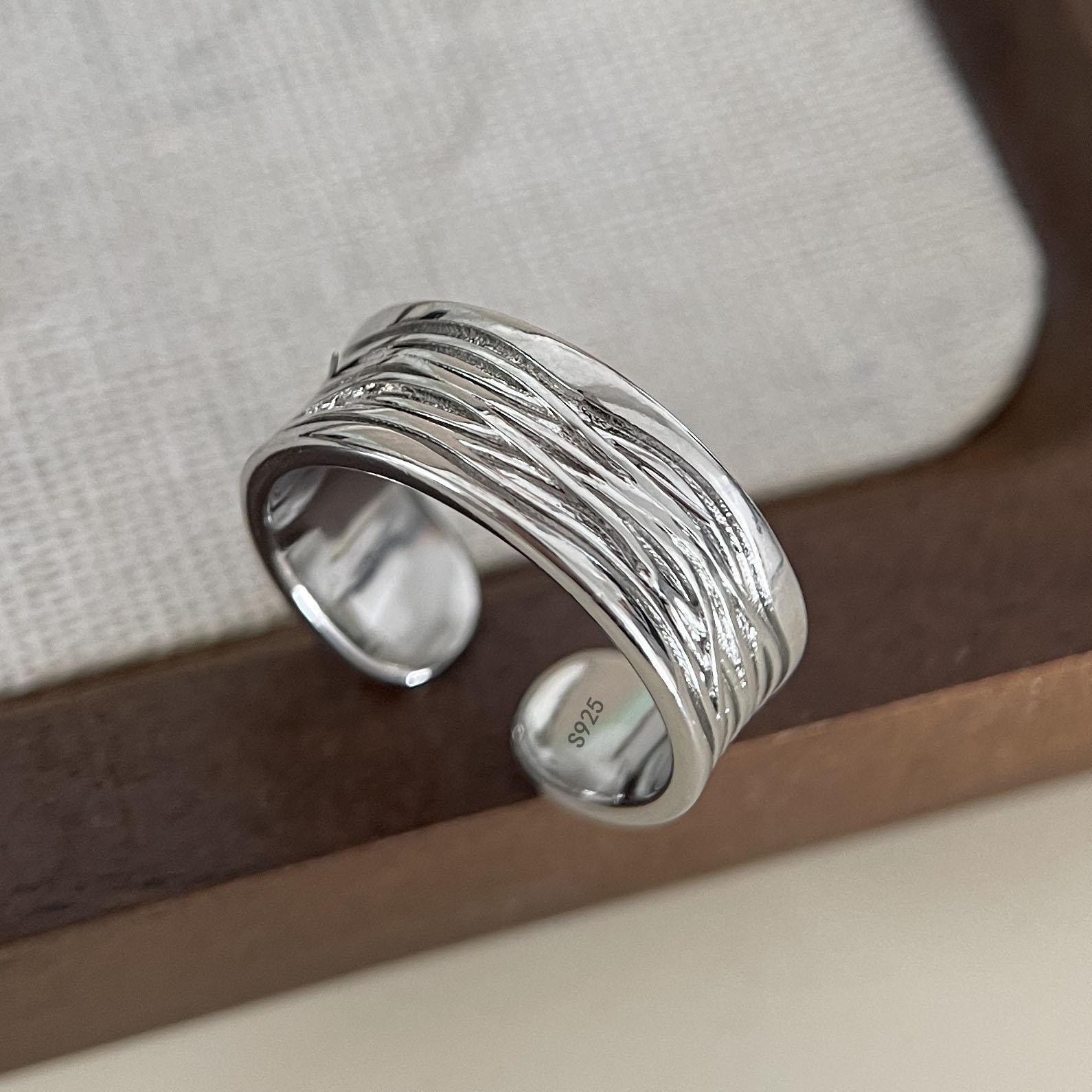 

BF CLUB 925 Sterling Rings for Women Simple Geometric Handmade Irregular Retro Vintage Wide Strip Ring Allergy For Birthday Gift resizable