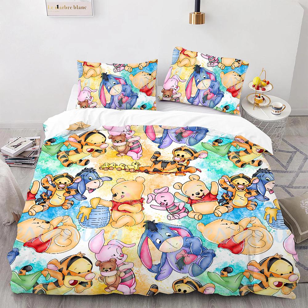 Winnie the Pooh Bedding Sets Cute Bear Comforter Cover Bed Cover Duvet Cover Pillow Case 2-3 Pieces Sets Bedroom Decoration