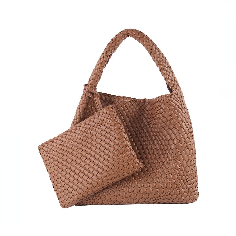 Geantă Tote Țesută Femei Piele Capacitate Mare Compozit Genți de Umăr Simple Lucrată Manual