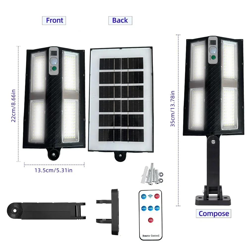 Outdoor Solar Street Light with Remote Control Solar Security Light 6500K Dusk To Dawn Motion Sensor Light for Garden Patio
