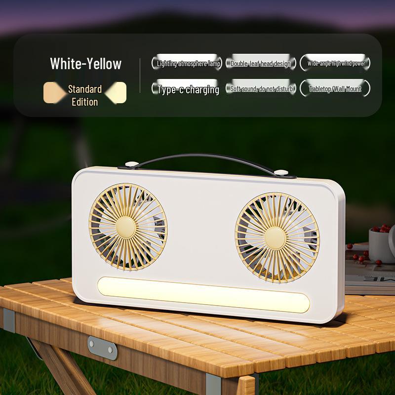 

Dual-Head USB Charging Fan with Night Light and Circulating Function for Office, Dorm, or Outdoor Use. 25x13.7x5 cm