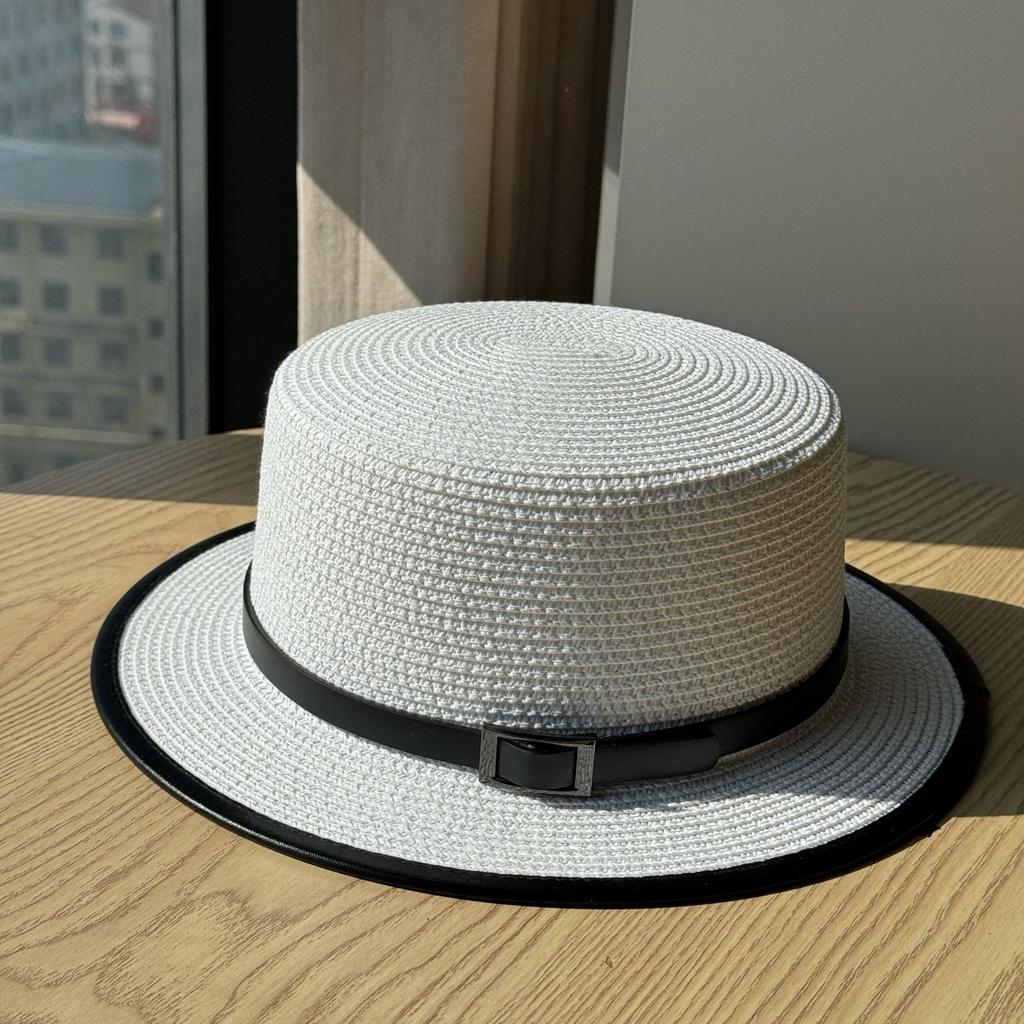 New Fashion Belt Decorative Straw Hat Women's Spring Summer Travel Straw Visor Sun Hat