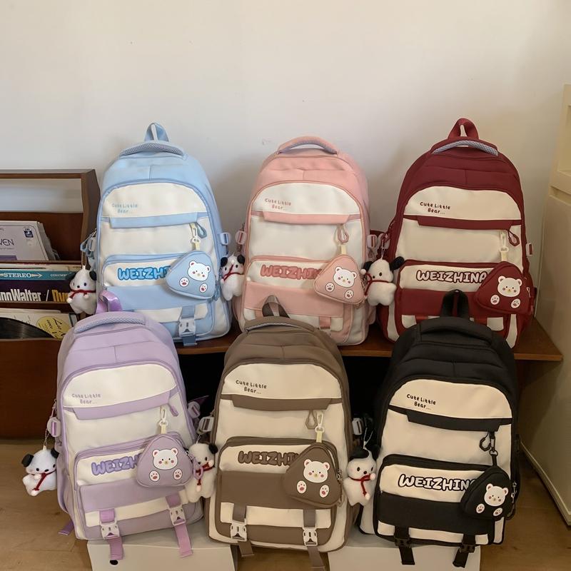Student Schoolbag Color Block Women's Large Capacity Lightweight Backpack Middle School Student Backpack with Coin Purse