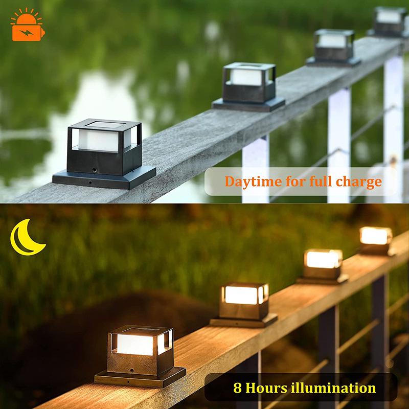 Solar Outdoor Post Cap Light for 4-6 Inch Posts - Garden, Courtyard, Landscape, and Front Door Lighting